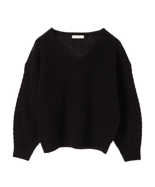 AMERICAN HOLIC（アメリカンホリック）の「・Wool混袖ケーブルVネックニットプルオーバー（ニット/セーター・レディース・杢グレー/アイボリー/ブラック/モカ・FREE）」の14枚目の写真