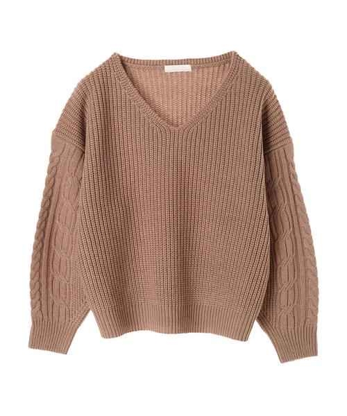 AMERICAN HOLIC（アメリカンホリック）の「・Wool混袖ケーブルVネックニットプルオーバー（ニット/セーター・レディース・杢グレー/アイボリー/ブラック/モカ・FREE）」の13枚目の写真