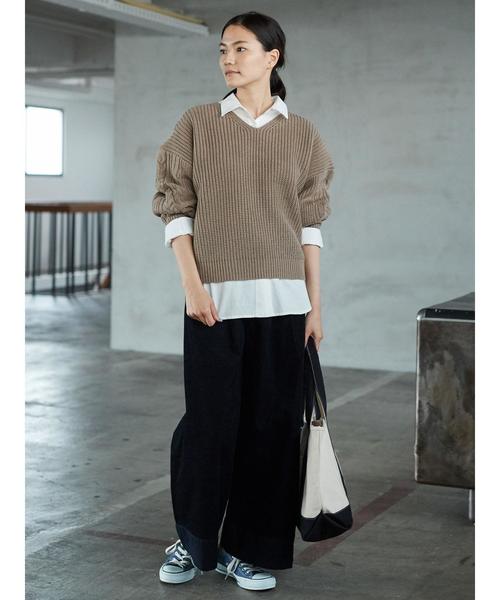 AMERICAN HOLIC（アメリカンホリック）の「・Wool混袖ケーブルVネックニットプルオーバー（ニット/セーター・レディース・杢グレー/アイボリー/ブラック/モカ・FREE）」の11枚目の写真