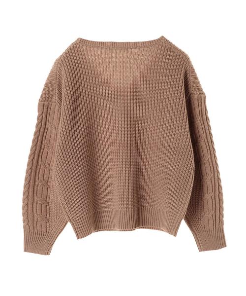 AMERICAN HOLIC（アメリカンホリック）の「・Wool混袖ケーブルVネックニットプルオーバー（ニット/セーター・レディース・杢グレー/アイボリー/ブラック/モカ・FREE）」の8枚目の写真