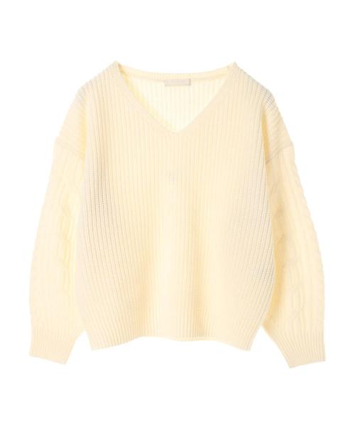 AMERICAN HOLIC（アメリカンホリック）の「・Wool混袖ケーブルVネックニットプルオーバー（ニット/セーター・レディース・杢グレー/アイボリー/ブラック/モカ・FREE）」の6枚目の写真
