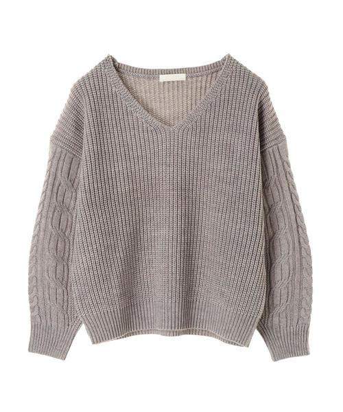 AMERICAN HOLIC（アメリカンホリック）の「・Wool混袖ケーブルVネックニットプルオーバー（ニット/セーター・レディース・杢グレー/アイボリー/ブラック/モカ・FREE）」の5枚目の写真