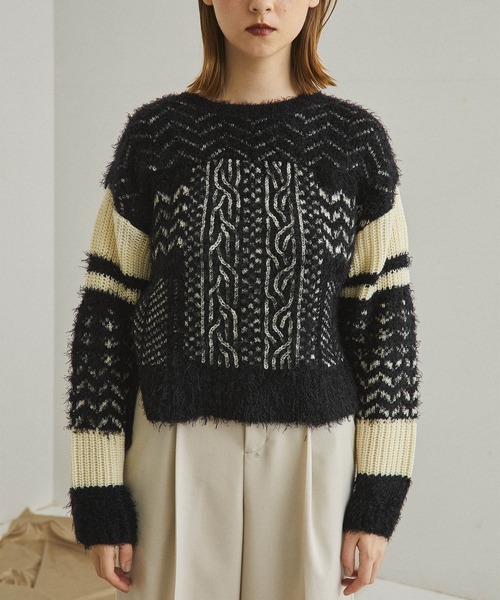 UNITED TOKYO（ユナイテッドトウキョウ）の「スノウジャガードニット（ニット/セーター・レディース・ブラック/カーキ・1）」の13枚目の写真