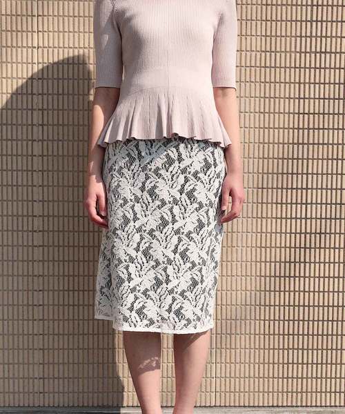 A/C DESIGN BY ALPHA CUBIC(エーシーデザインバイアルファキュービック)の「【レースセットアップ対応】レーススカート(スカート・レディース・オフホワイト/ネイビー・M size/L size)」の1枚目の写真