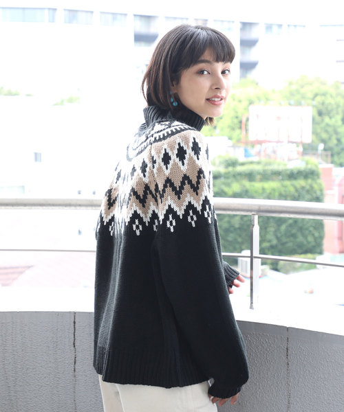 classicalelf（クラシカルエルフ）の「ノルディック柄ビッグシルエット ローゲージパフスリーブニット(長袖)（ニット/セーター・レディース・ブラック/ベージュ・X-LARGE/MEDIUM）」の10枚目の写真
