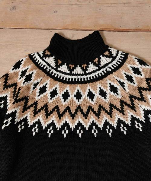 classicalelf（クラシカルエルフ）の「ノルディック柄ビッグシルエット ローゲージパフスリーブニット(長袖)（ニット/セーター・レディース・ブラック/ベージュ・X-LARGE/MEDIUM）」の6枚目の写真