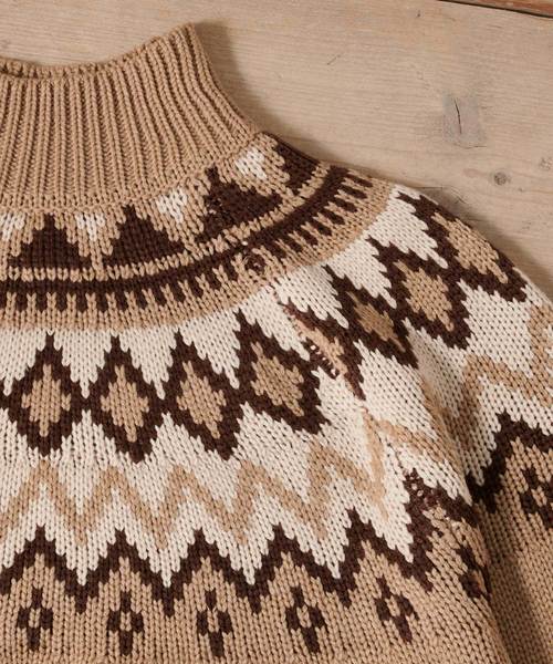 classicalelf（クラシカルエルフ）の「ノルディック柄ビッグシルエット ローゲージパフスリーブニット(長袖)（ニット/セーター・レディース・ブラック/ベージュ・X-LARGE/MEDIUM）」の3枚目の写真