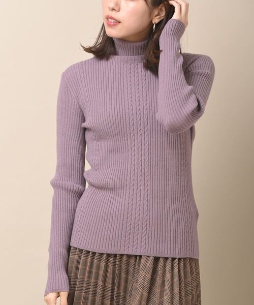 rps(アールピーエス)の「ケーブル&リブタートルプルオーバー(ニット/セーター・レディース・ブラック/ラベンダー/杢グレー/ライトベージュ/グレイッシュベージュ/ミント/パープル/オフホワイト/マスタード/グレー系その他・M)」の8枚目の写真
