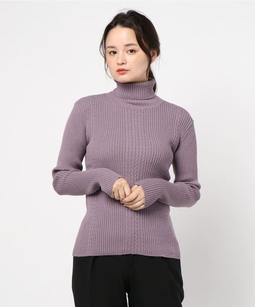 rps(アールピーエス)の「ケーブル&リブタートルプルオーバー(ニット/セーター・レディース・ブラック/ラベンダー/杢グレー/ライトベージュ/グレイッシュベージュ/ミント/パープル/オフホワイト/マスタード/グレー系その他・M)」の13枚目の写真