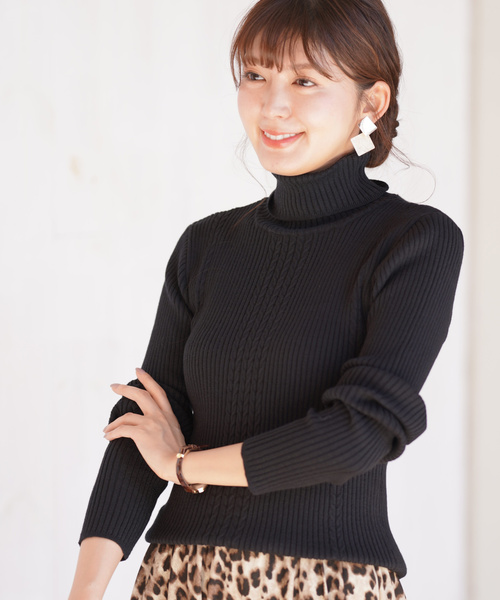 rps(アールピーエス)の「ケーブル&リブタートルプルオーバー(ニット/セーター・レディース・ブラック/ラベンダー/杢グレー/ライトベージュ/グレイッシュベージュ/ミント/パープル/オフホワイト/マスタード/グレー系その他・M)」の20枚目の写真