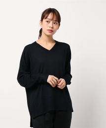 Vネック裾スリットゆるニットプルオーバー*