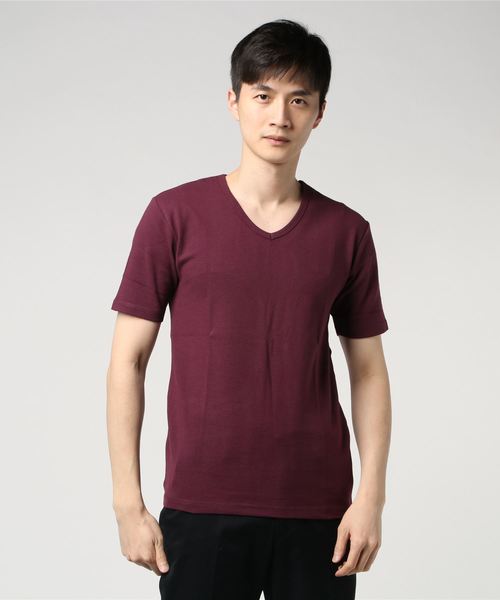 Bling Leads（ブリングリーズ）の「ストレッチ スパンフライス Vネック Tシャツ 半袖（Tシャツ/カットソー・メンズ・ワインレッド/ホワイト/カーキ/チャコールグレー/ダークブラウン/杢グレー/ブラック/ホワイト系その他/ネイビー・L/XL/M）」の9枚目の写真