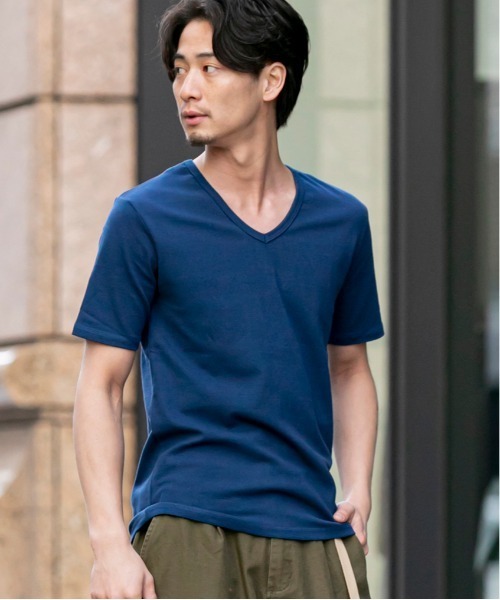 Bling Leads（ブリングリーズ）の「ストレッチ スパンフライス Vネック Tシャツ 半袖（Tシャツ/カットソー・メンズ・ワインレッド/ホワイト/カーキ/チャコールグレー/ダークブラウン/杢グレー/ブラック/ホワイト系その他/ネイビー・L/XL/M）」の8枚目の写真