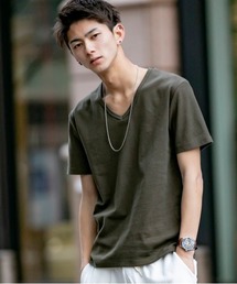 Bling Leads | ストレッチ スパンフライス Vネック Tシャツ 半袖(Tシャツ/カットソー)