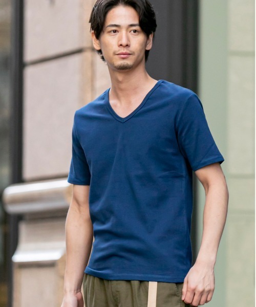 Bling Leads（ブリングリーズ）の「ストレッチ スパンフライス Vネック Tシャツ 半袖（Tシャツ/カットソー・メンズ・ワインレッド/ホワイト/カーキ/チャコールグレー/ダークブラウン/杢グレー/ブラック/ホワイト系その他/ネイビー・L/XL/M）」の14枚目の写真