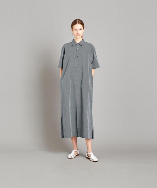 美品 Steven Alan コットン ボーダー柄 膝丈 BDシャツワンピース 美品 Steven Alan コットン ボーダー柄 膝丈 BDシャツワンピース