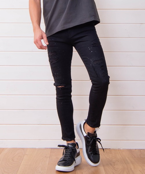 #Re:room（リルーム）の「ヴィンテージリメイクスキニーデニム（デニムパンツ・メンズ・ブラック/ライトブルー・MEDIUM/SMALL）」の2枚目の写真