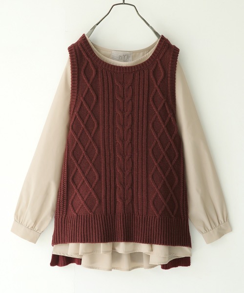 n'OrLABEL（ノアールレーベル）の「『ニットベスト×ブラウスセット』（ベスト・レディース・ベージュ/テラコッタ/ブラック/オリーブ・1/2）」の3枚目の写真