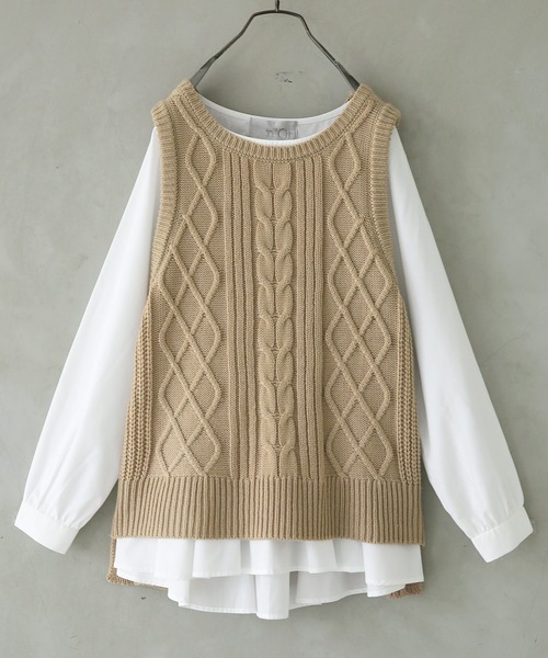 n'OrLABEL（ノアールレーベル）の「『ニットベスト×ブラウスセット』（ベスト・レディース・ベージュ/テラコッタ/ブラック/オリーブ・1/2）」の19枚目の写真