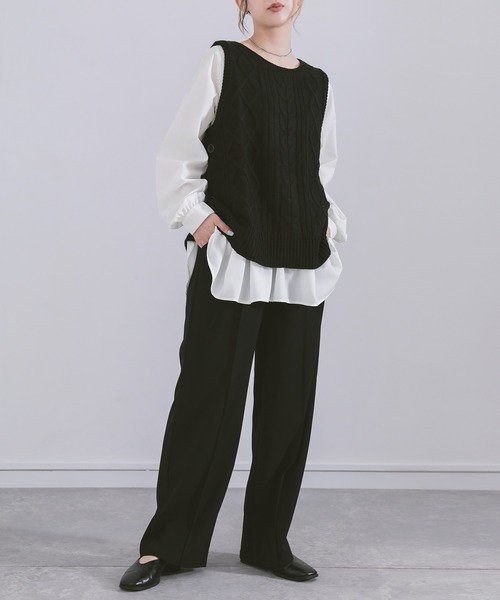 n'OrLABEL（ノアールレーベル）の「『ニットベスト×ブラウスセット』（ベスト・レディース・ベージュ/テラコッタ/ブラック/オリーブ・1/2）」の21枚目の写真