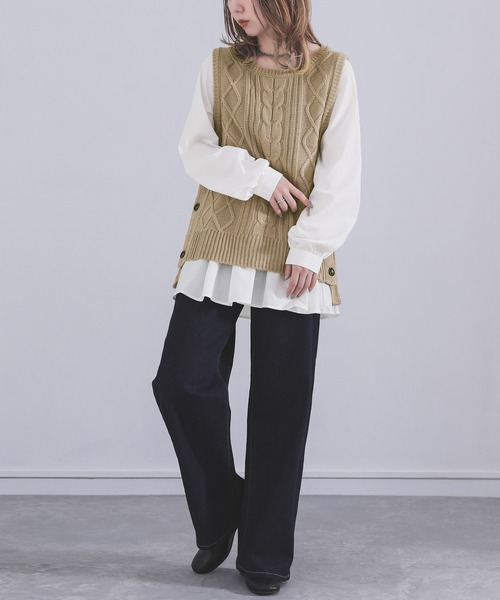 n'OrLABEL（ノアールレーベル）の「『ニットベスト×ブラウスセット』（ベスト・レディース・ベージュ/テラコッタ/ブラック/オリーブ・1/2）」の5枚目の写真