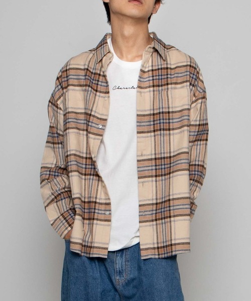 WEGO（ウィゴー）の「WEGO/ドロップショルダーネルシャツ（シャツ/ブラウス・メンズ・ベージュ系その他2/ブラウン系その他2/グリーン系その他2/ブルー系その他2・MEDIUM/SMALL/LARGE）」の2枚目の写真