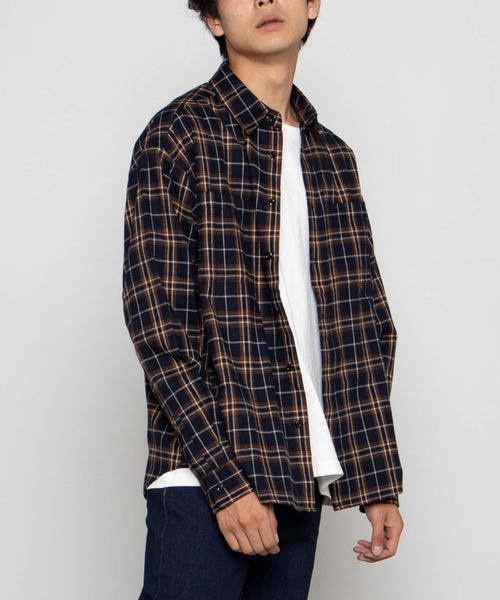 WEGO（ウィゴー）の「WEGO/ドロップショルダーネルシャツ（シャツ/ブラウス・メンズ・ベージュ系その他2/ブラウン系その他2/グリーン系その他2/ブルー系その他2・MEDIUM/SMALL/LARGE）」の4枚目の写真