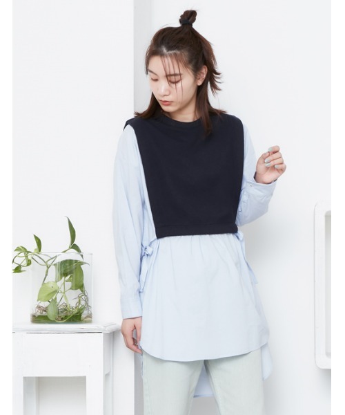 POU DOU DOU（プードゥドゥ）の「ベストレイヤードトップス（Tシャツ/カットソー・レディース・ライトブルー/オフホワイト・3）」の2枚目の写真