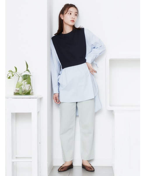 POU DOU DOU（プードゥドゥ）の「ベストレイヤードトップス（Tシャツ/カットソー・レディース・ライトブルー/オフホワイト・3）」の5枚目の写真