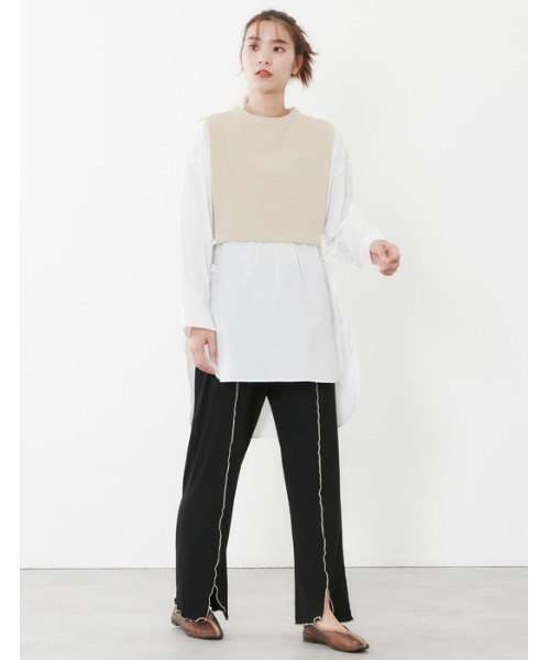 POU DOU DOU（プードゥドゥ）の「ベストレイヤードトップス（Tシャツ/カットソー・レディース・ライトブルー/オフホワイト・3）」の3枚目の写真