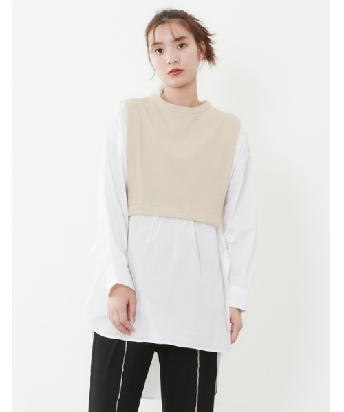 POU DOU DOU（プードゥドゥ）の「ベストレイヤードトップス（Tシャツ/カットソー・レディース・ライトブルー/オフホワイト・3）」の11枚目の写真