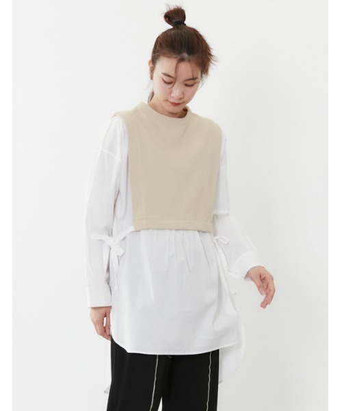 POU DOU DOU（プードゥドゥ）の「ベストレイヤードトップス（Tシャツ/カットソー・レディース・ライトブルー/オフホワイト・3）」の6枚目の写真