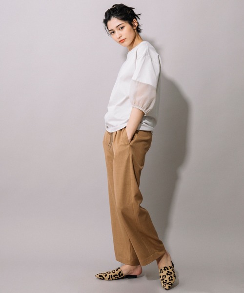 Munich（ミューニック）の「ジャージー×オーガンジーパフスリーブプルオーバー（Tシャツ/カットソー・レディース・グレイッシュベージュ/グリーン/ホワイト/ブラック・FREE）」の16枚目の写真