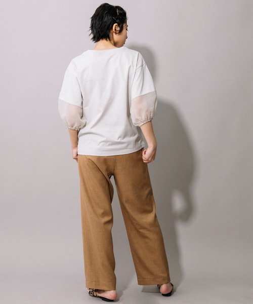 Munich（ミューニック）の「ジャージー×オーガンジーパフスリーブプルオーバー（Tシャツ/カットソー・レディース・グレイッシュベージュ/グリーン/ホワイト/ブラック・FREE）」の17枚目の写真