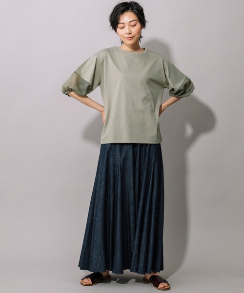 Munich（ミューニック）の「ジャージー×オーガンジーパフスリーブプルオーバー（Tシャツ/カットソー・レディース・グレイッシュベージュ/グリーン/ホワイト/ブラック・FREE）」の5枚目の写真