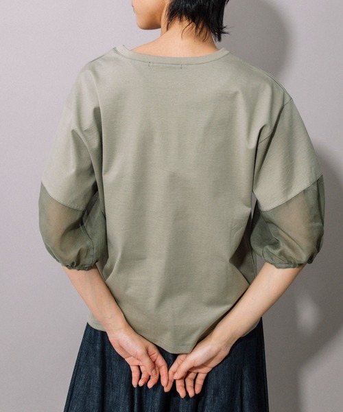 Munich（ミューニック）の「ジャージー×オーガンジーパフスリーブプルオーバー（Tシャツ/カットソー・レディース・グレイッシュベージュ/グリーン/ホワイト/ブラック・FREE）」の10枚目の写真