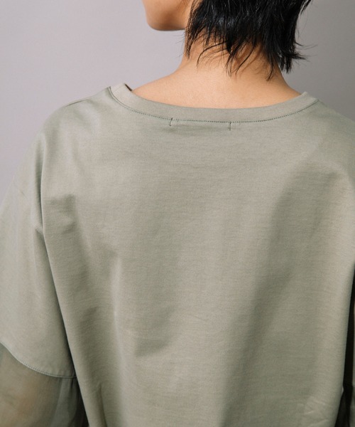 Munich（ミューニック）の「ジャージー×オーガンジーパフスリーブプルオーバー（Tシャツ/カットソー・レディース・グレイッシュベージュ/グリーン/ホワイト/ブラック・FREE）」の14枚目の写真