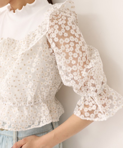 【NICE CLAUP】 マーガレットブラウス 美品 マーガレット刺繍ブラウス NICE CLAUP ナイスクラップ