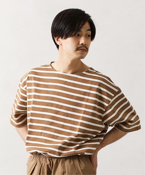 417 EDIFICE(フォーワンセブンエディフィス)の「バスクボーダービッグTEE(Tシャツ/カットソー・メンズ・ネイビー/ホワイト/ベージュ・LARGE/SMALL/MEDIUM)」の1枚目の写真