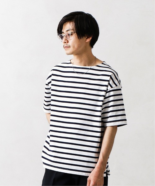 417 EDIFICE(フォーワンセブンエディフィス)の「バスクボーダービッグTEE(Tシャツ/カットソー・メンズ・ネイビー/ホワイト/ベージュ・LARGE/SMALL/MEDIUM)」の2枚目の写真
