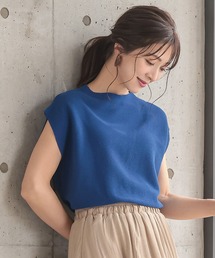 ガーター編みボートネックボックスニットトップス