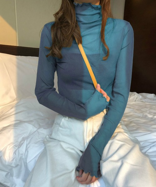 JUNOAH(ジュノア)の「ハイネックシアーカットソー(Tシャツ/カットソー・レディース・ブラウン/ワイン/ブラック/グリーン/ホワイト/ラベンダー/ピンク/ブルーグリーン/ベージュ/ネイビー/テラコッタ/クリーム/グレー・MEDIUM/LARGE/X-LARGE)」の10枚目の写真