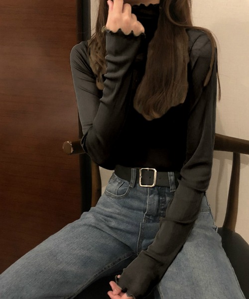 JUNOAH(ジュノア)の「ハイネックシアーカットソー(Tシャツ/カットソー・レディース・ブラウン/ワイン/ブラック/グリーン/ホワイト/ラベンダー/ピンク/ブルーグリーン/ベージュ/ネイビー/テラコッタ/クリーム/グレー・MEDIUM/LARGE/X-LARGE)」の17枚目の写真