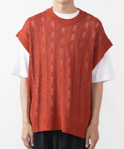 WEGO（ウィゴー）の「WEGO/透かし編みベスト（ベスト・メンズ・ブラック/ダークオレンジ・MEDIUM/LARGE）」の17枚目の写真