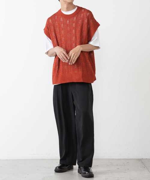 WEGO（ウィゴー）の「WEGO/透かし編みベスト（ベスト・メンズ・ブラック/ダークオレンジ・MEDIUM/LARGE）」の11枚目の写真