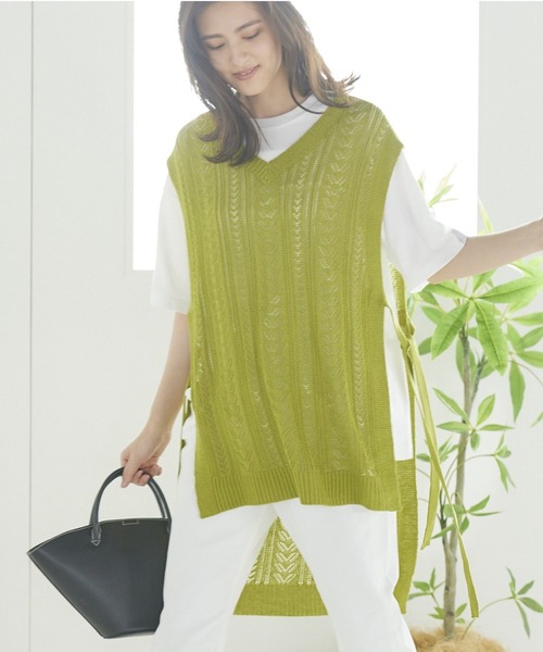LIPSTAR(リップスター)の「【セット商品】透かし編みニットベスト&半袖無地Tシャツ(アンサンブル・レディース・ブラック/ベージュ/グリーン・M)」の3枚目の写真