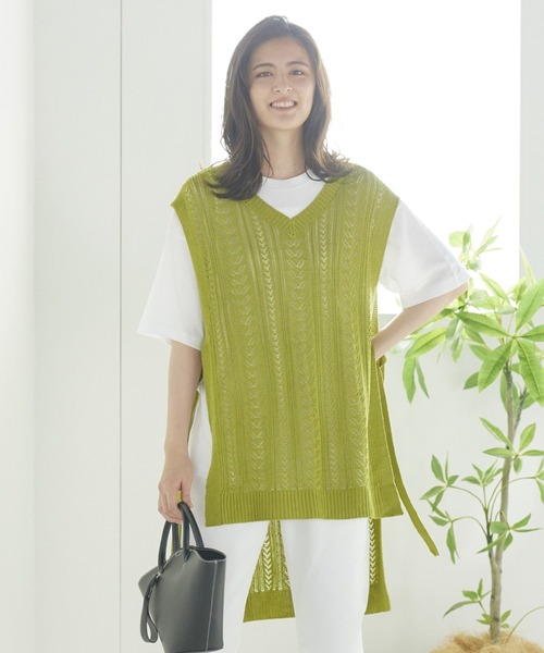 LIPSTAR(リップスター)の「【セット商品】透かし編みニットベスト&半袖無地Tシャツ(アンサンブル・レディース・ブラック/ベージュ/グリーン・M)」の14枚目の写真