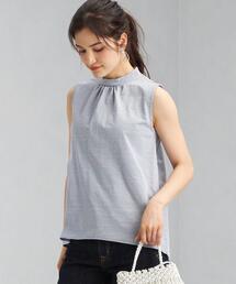 green label relaxing | FFC C/Li ストライプ スタンドネック ギャザー プルオーバー カットソー(Tシャツ/カットソー)