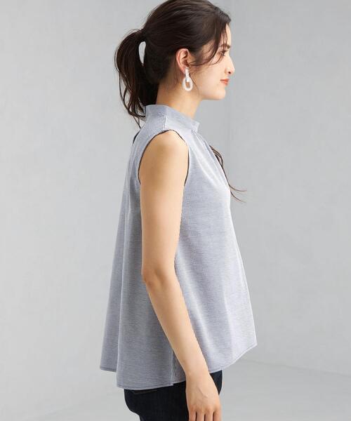 green label relaxing(グリーンレーベルリラクシング)の「FFC C/Li ストライプ スタンドネック ギャザー プルオーバー カットソー(Tシャツ/カットソー・レディース・ホワイト/ライトブルー/ネイビー・FREE)」の5枚目の写真