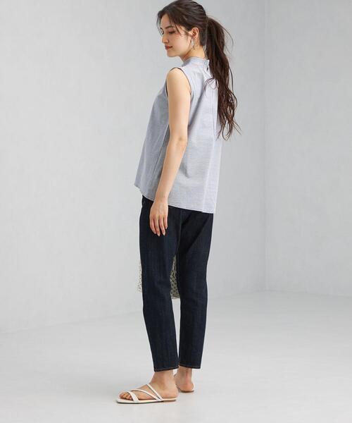 green label relaxing(グリーンレーベルリラクシング)の「FFC C/Li ストライプ スタンドネック ギャザー プルオーバー カットソー(Tシャツ/カットソー・レディース・ホワイト/ライトブルー/ネイビー・FREE)」の7枚目の写真